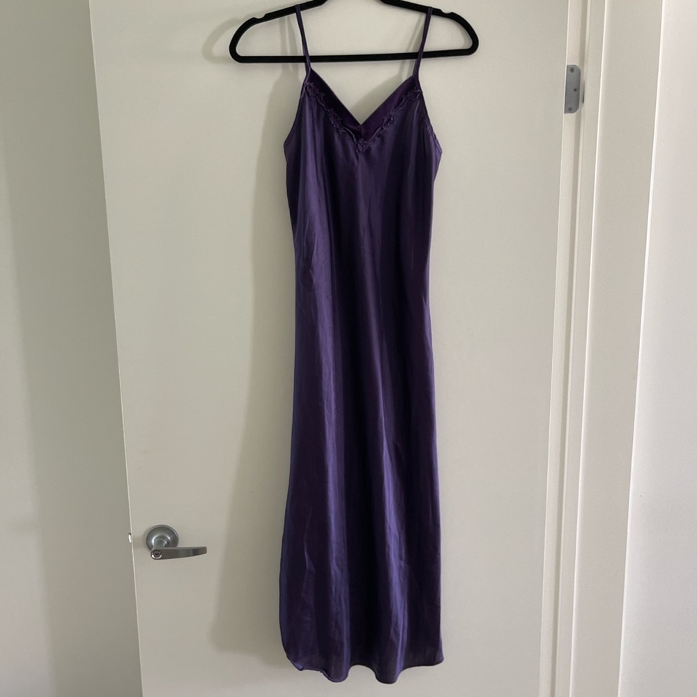 Beautiful vintage deep purple midi slip dress with low slit detail